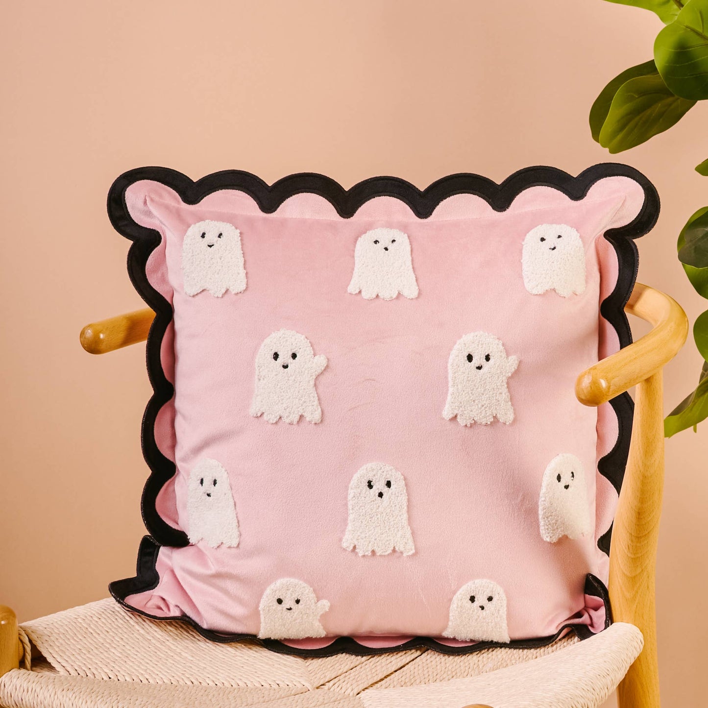 Boo Crew Scalloped Square Throw Pillow