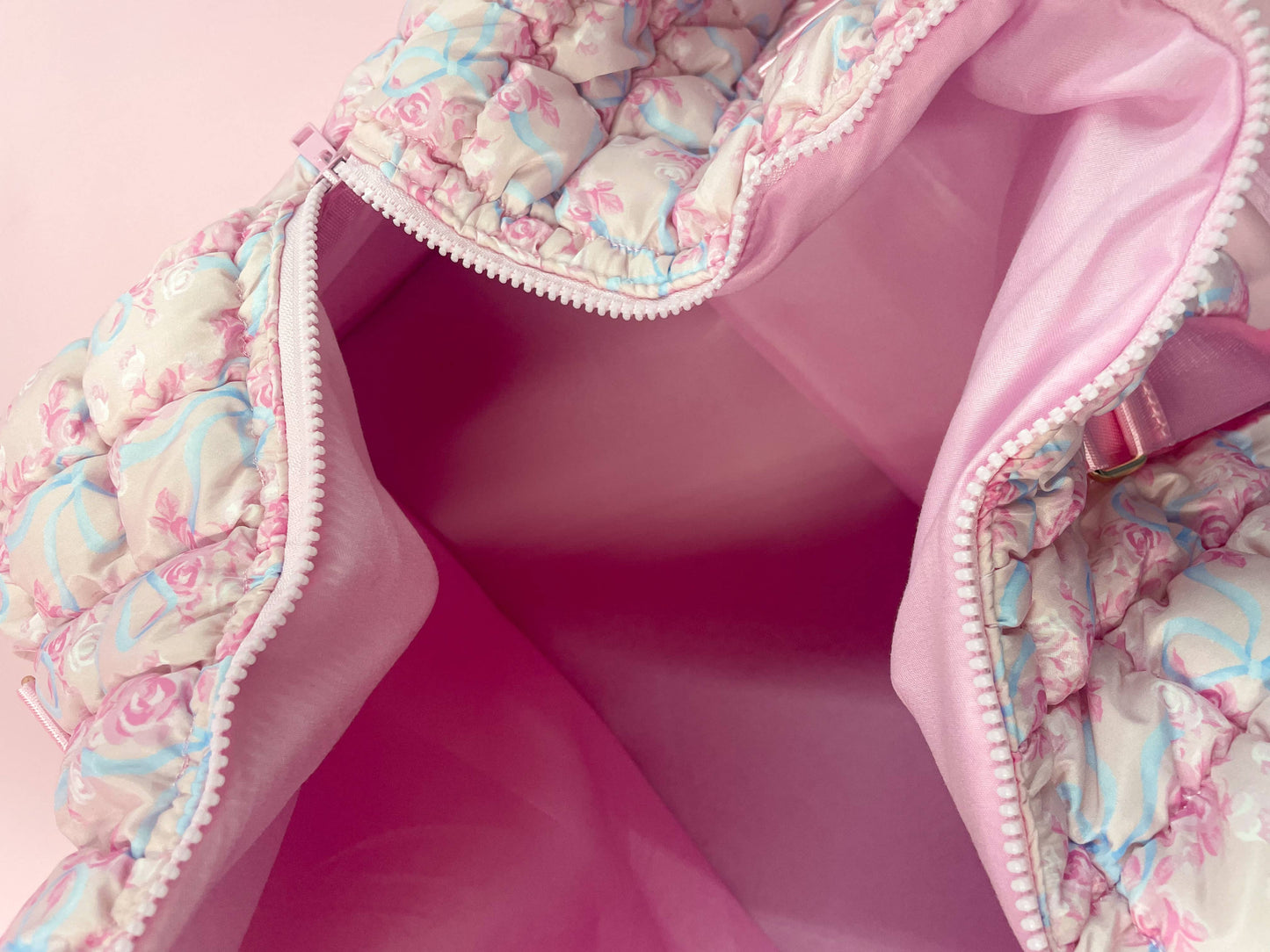 Watercolor Floral Bow Quilted Weekender Duffle Bag