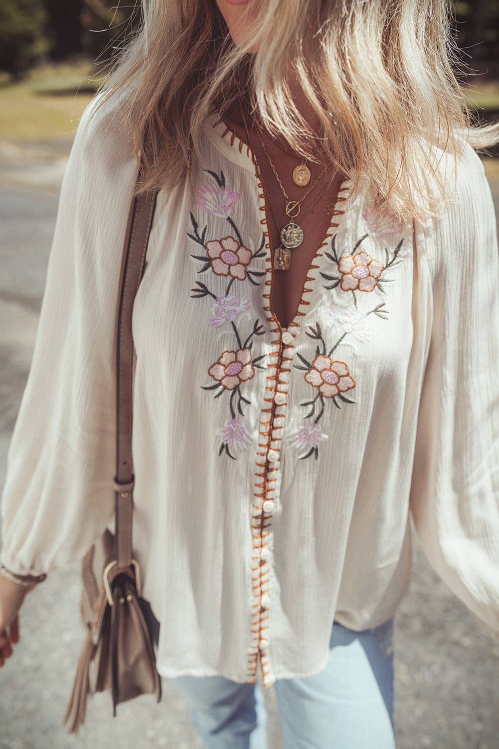 Floral Embroidered Puff Sleeve Shirt