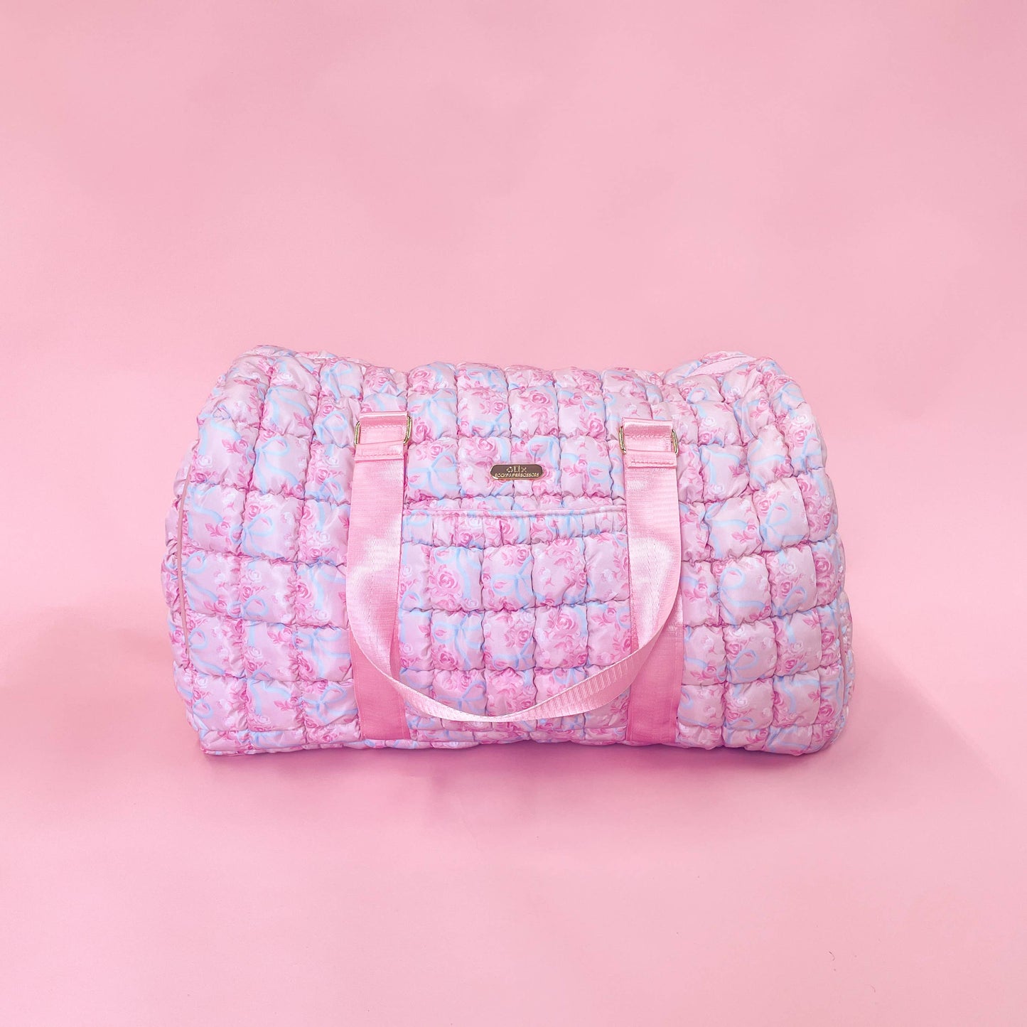 Watercolor Floral Bow Quilted Weekender Duffle Bag