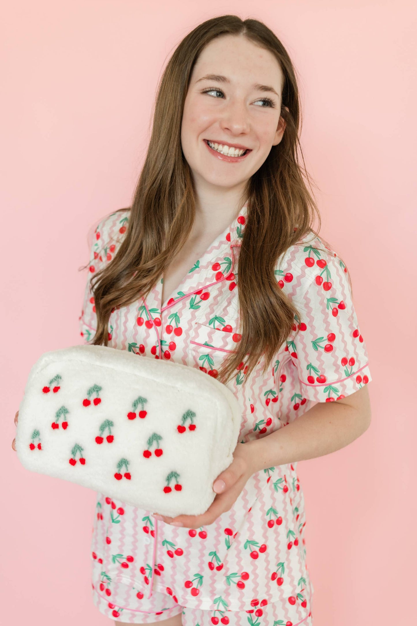 Cherry Teddy Cosmetic Zipper Bag - Large