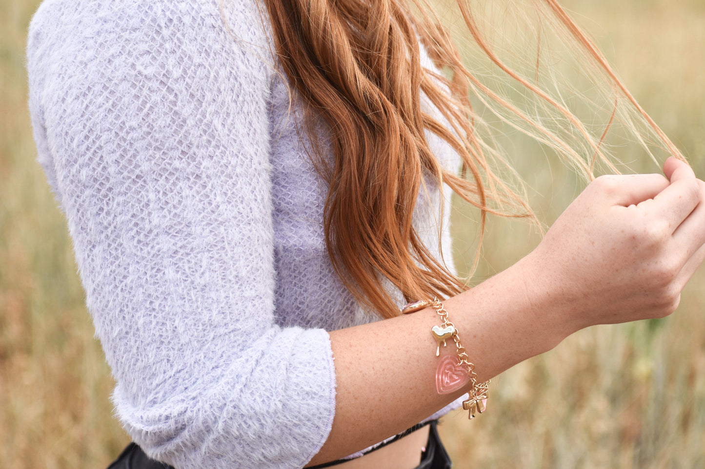 Y2K Pink Heart and Bow Charm Bracelet