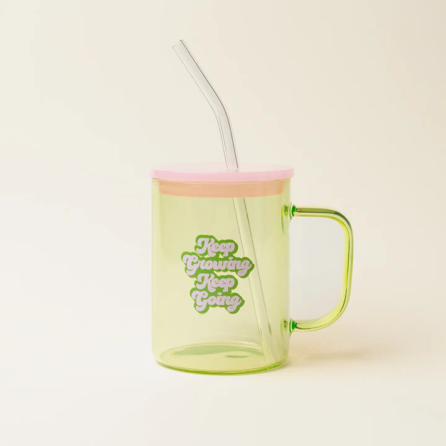 Color Glass Mug with Handle-Green Keep Going Keep Growing