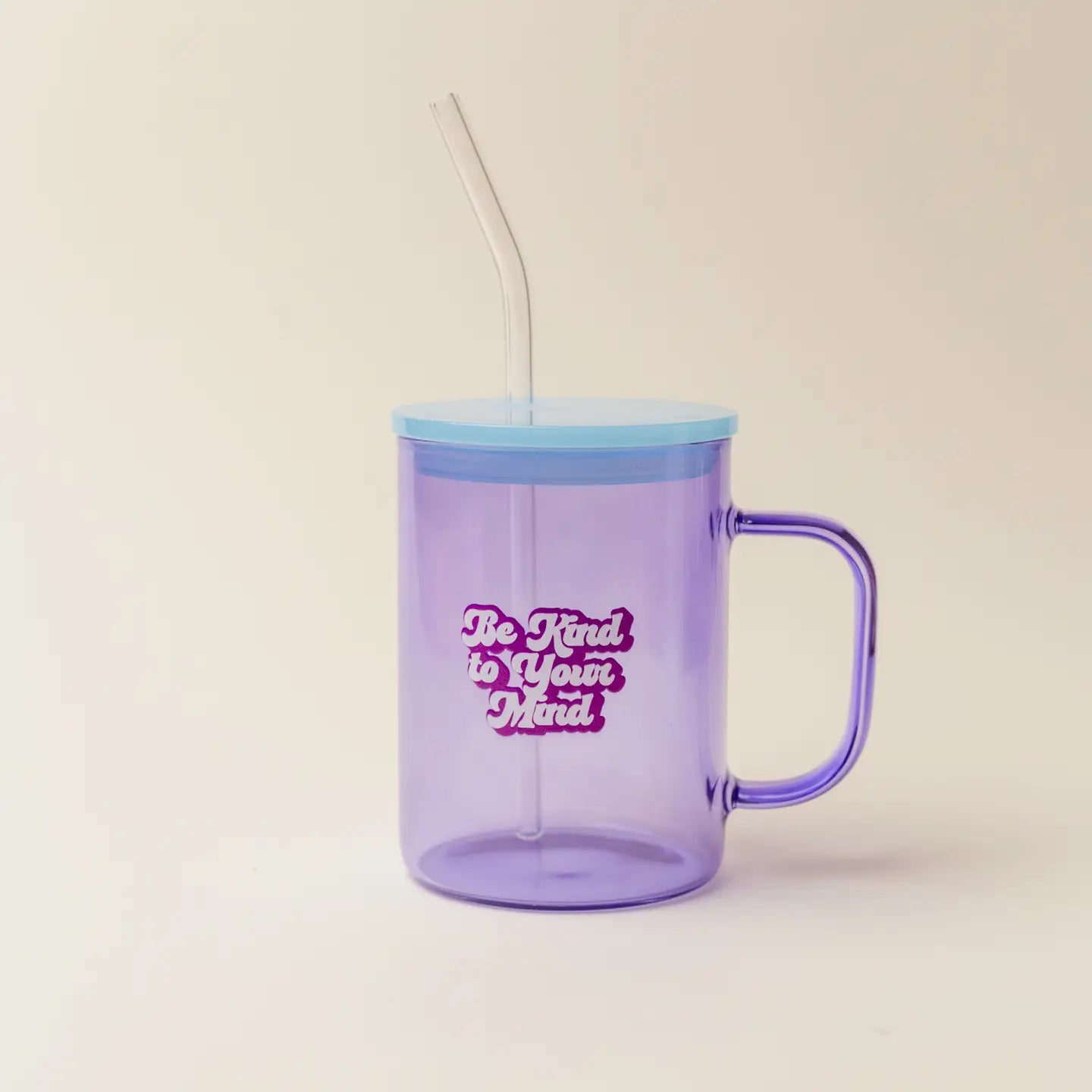 Color Glass Mug with Handle - Purple Be Kind To Your Mind