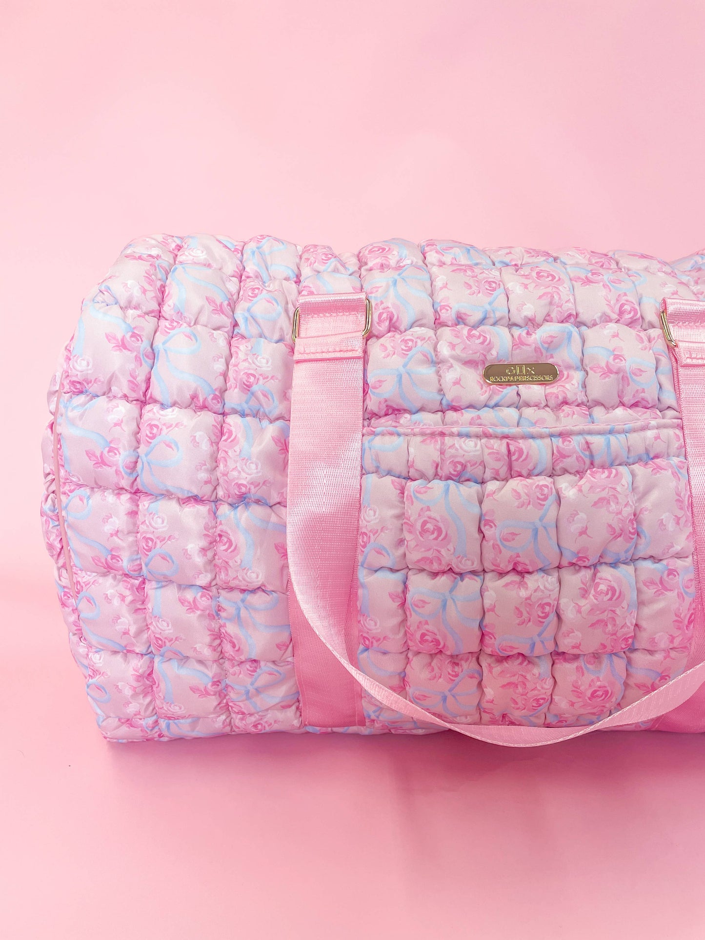 Watercolor Floral Bow Quilted Weekender Duffle Bag