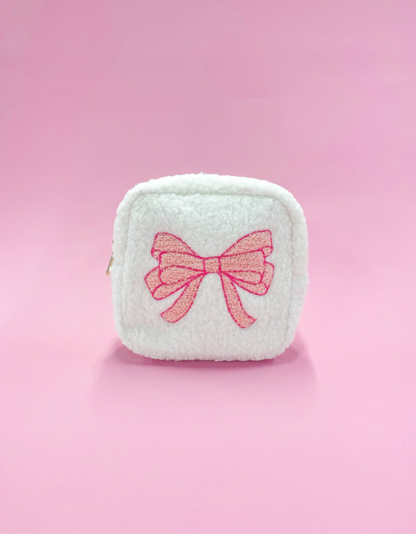 Pink Bow Teddy Cosmetic Zipper Bag