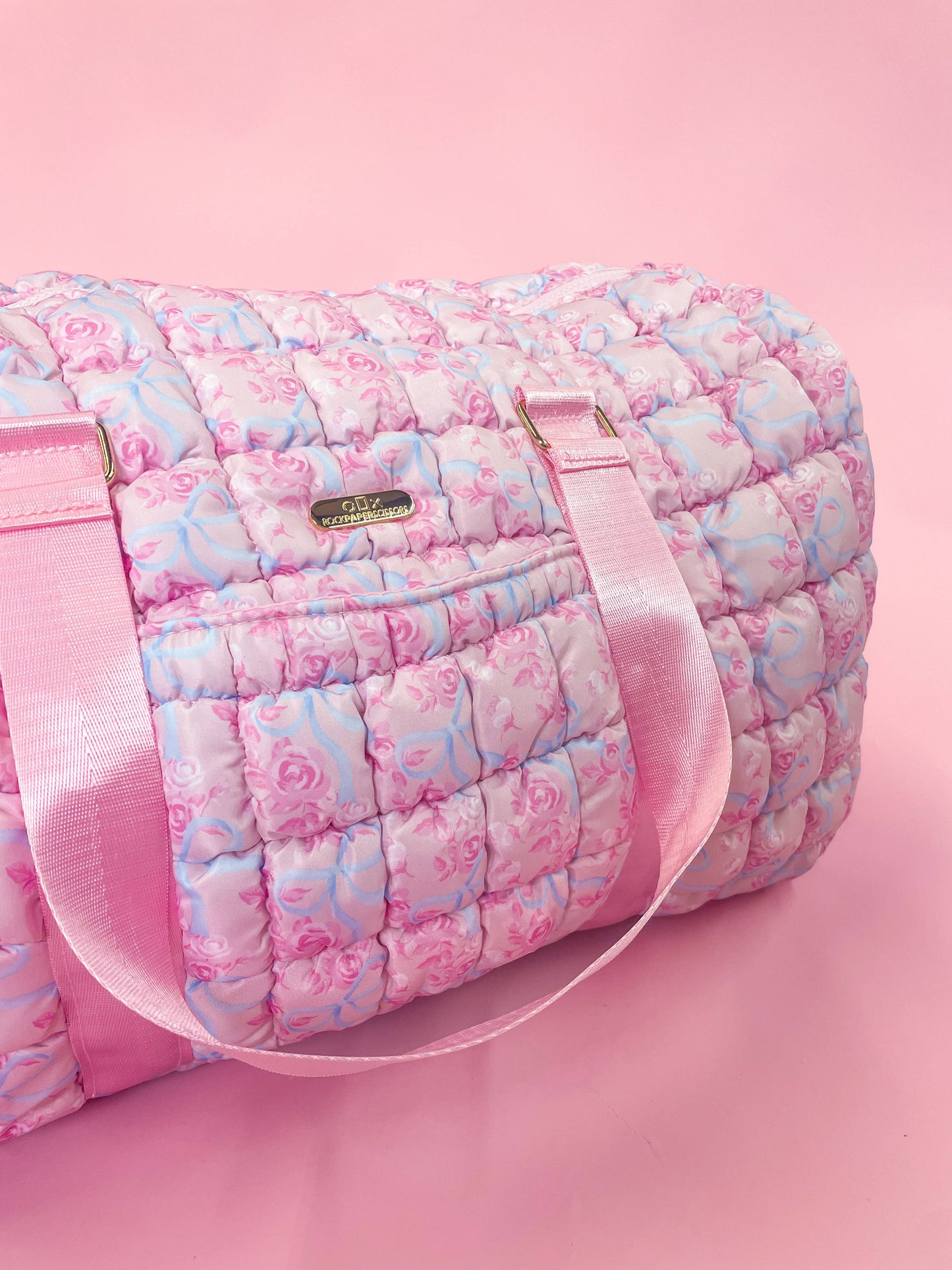 Watercolor Floral Bow Quilted Weekender Duffle Bag