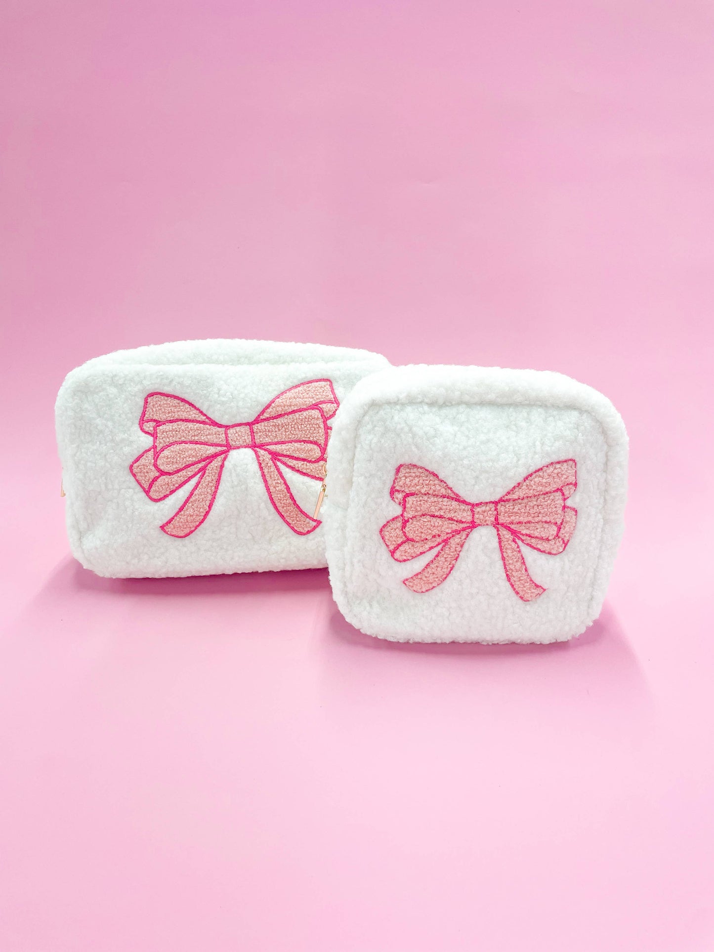 Pink Bow Teddy Cosmetic Zipper Bag