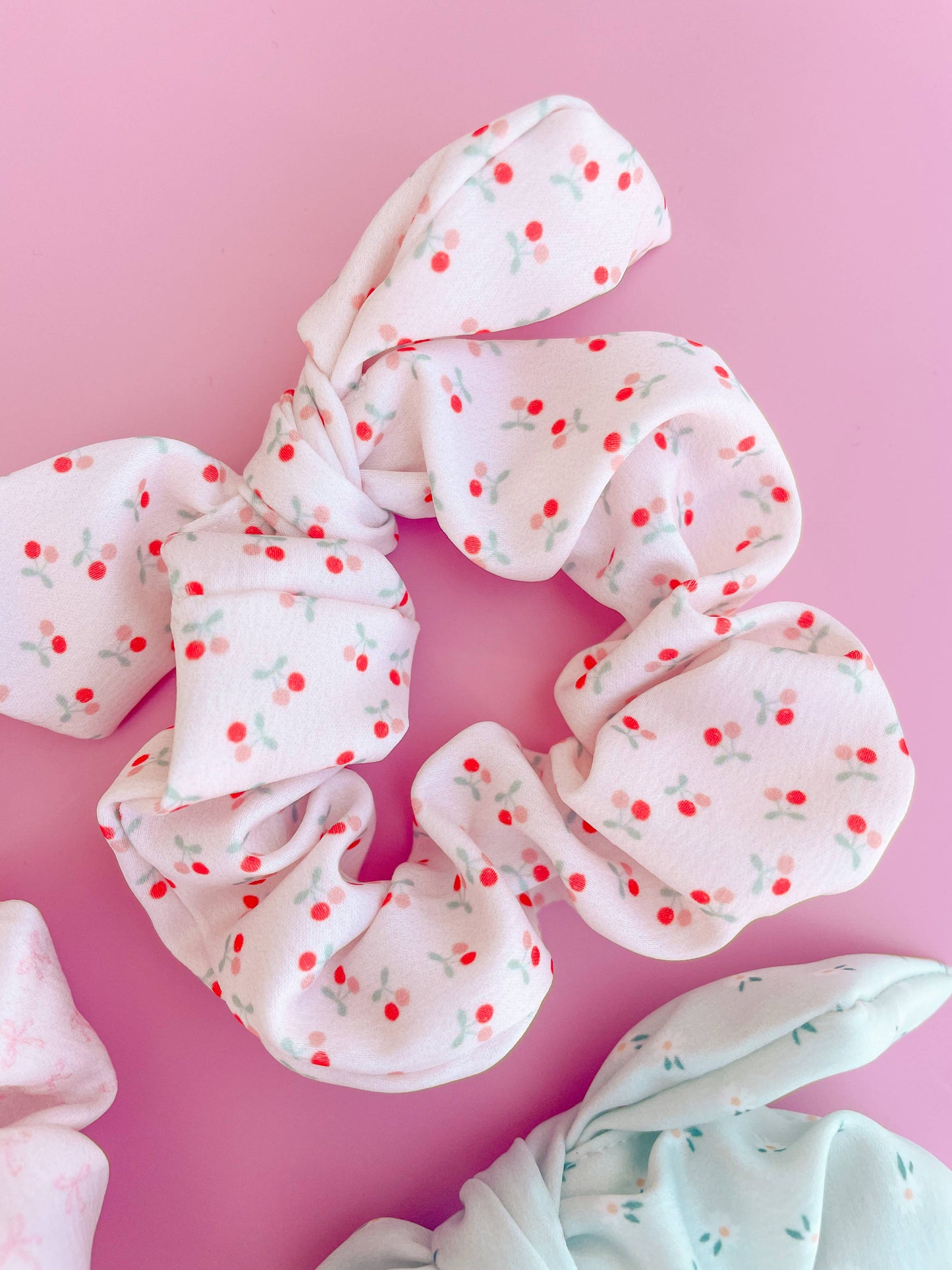 Silky Hair Bow Scrunchie - Cherry
