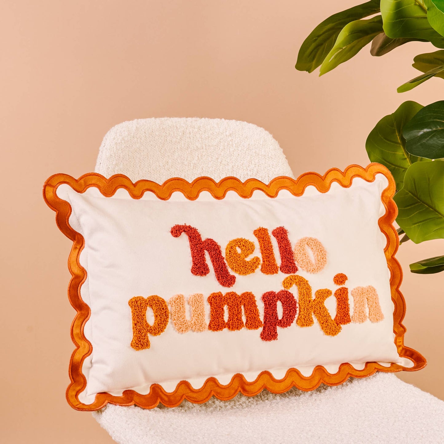 Hello Pumpkin Scalloped Rectangle Throw Pillow