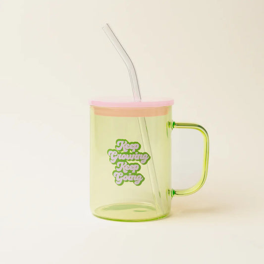 Color Glass Mug with Handle-Green Keep Going Keep Growing