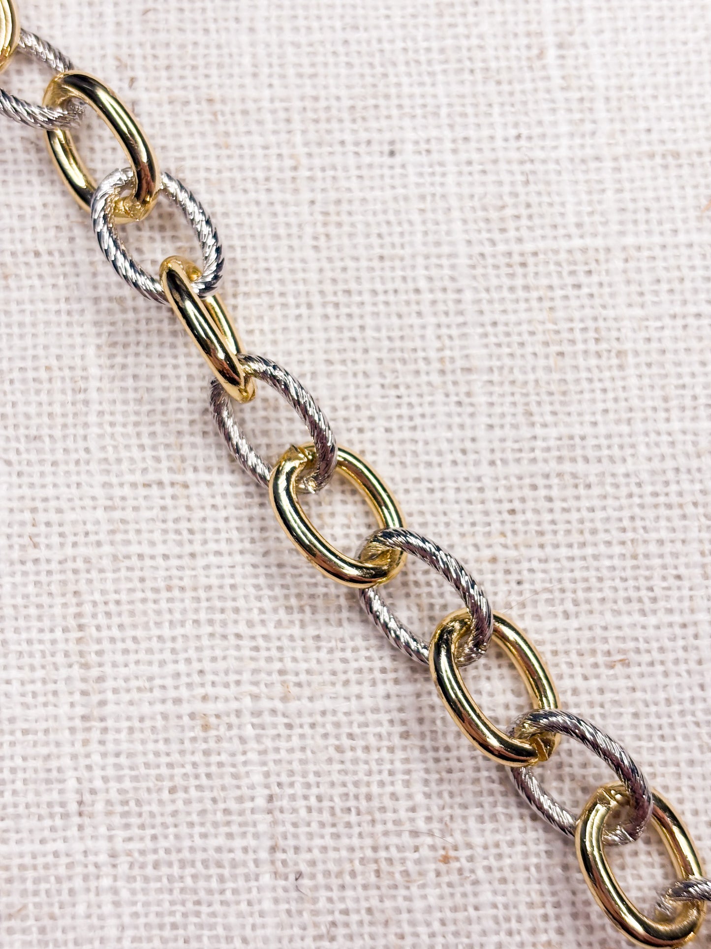 Cabled Texture Two Tone Chain Bracelet