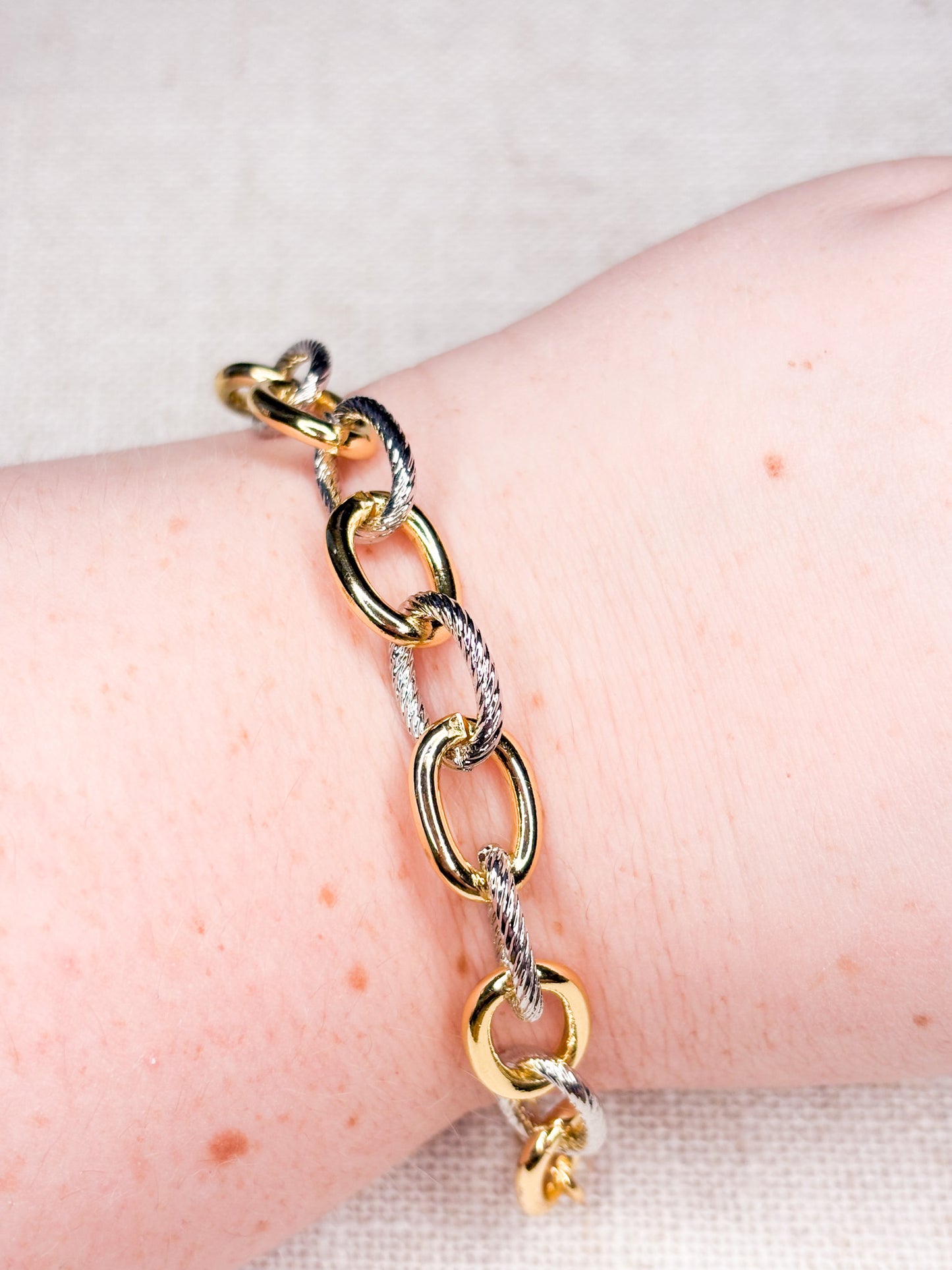 Cabled Texture Two Tone Chain Bracelet