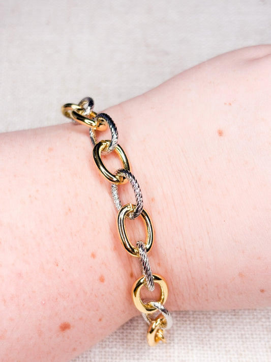 Cabled Texture Two Tone Chain Bracelet