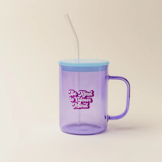 Color Glass Mug with Handle - Purple Be Kind To Your Mind