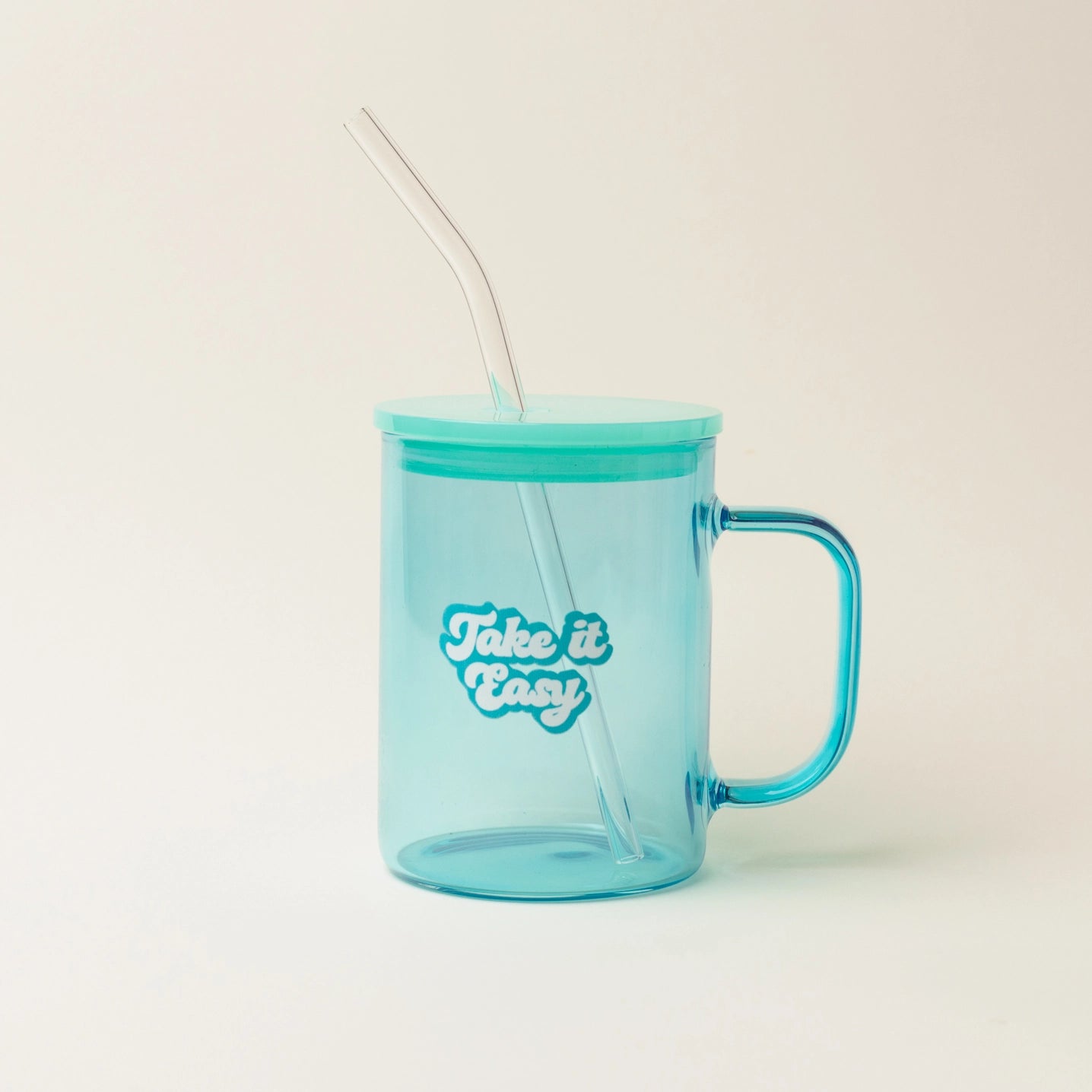 Color Glass Mug with Handle-Aqua Take It Easy