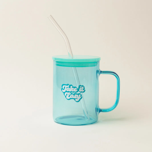 Color Glass Mug with Handle-Aqua Take It Easy