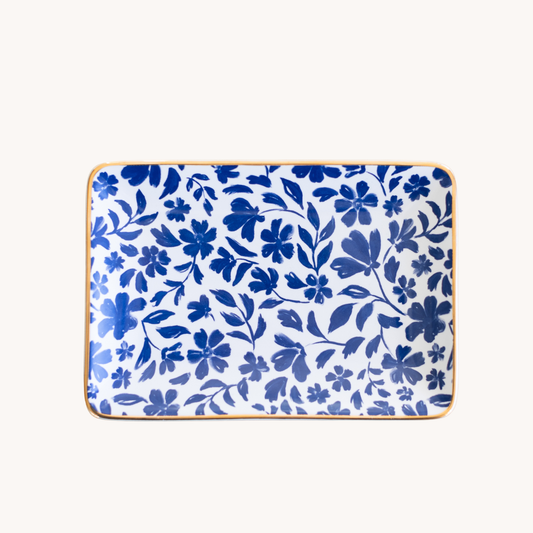 Porcelain Floral Rectangular Trinket Dish