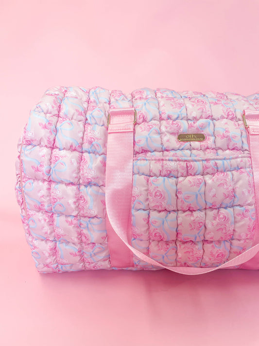 Watercolor Floral Bow Quilted Weekender Duffle Bag
