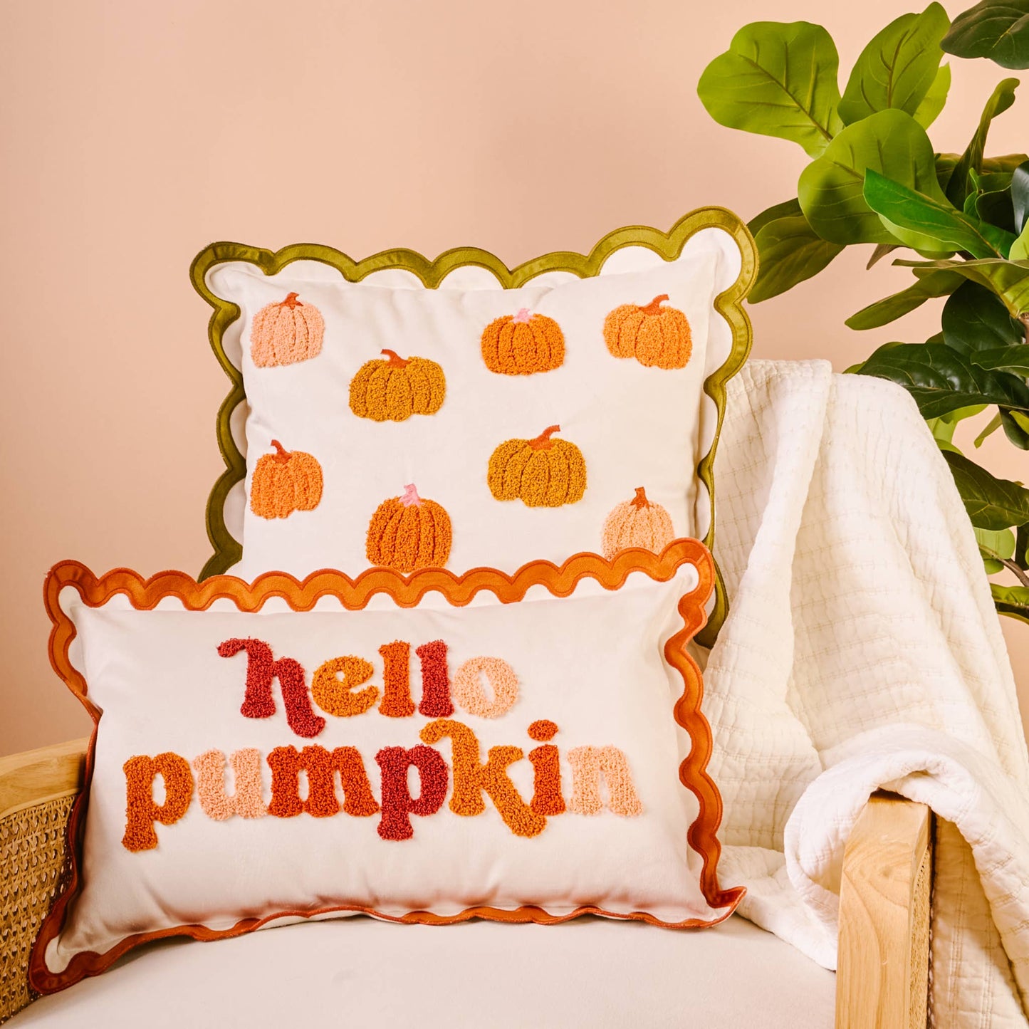 Hello Pumpkin Scalloped Rectangle Throw Pillow