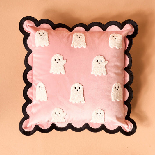 Boo Crew Scalloped Square Throw Pillow