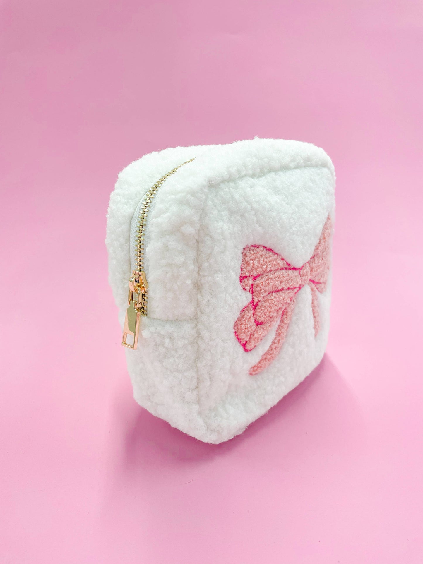 Pink Bow Teddy Cosmetic Zipper Bag